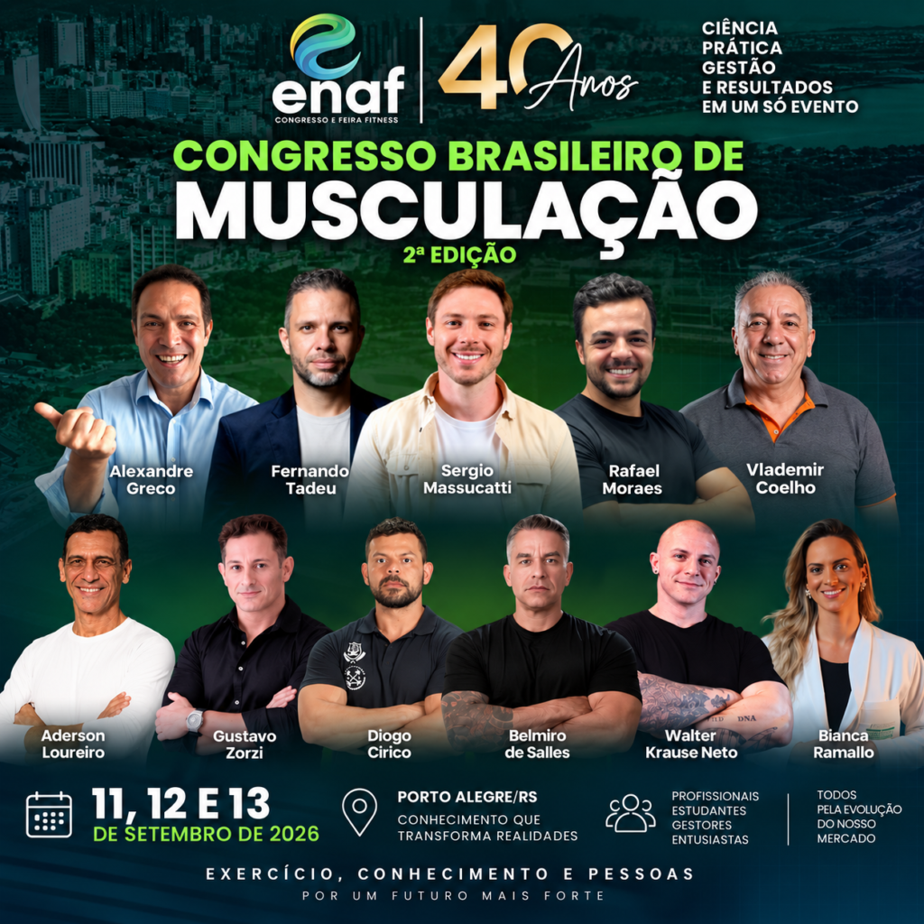 ENAF Porto Alegre 2026 acontece nos dias 11, 12 e 13 de setembro. Confira o convite de Bernardo Stern para profissionais e estudantes de Educação Física.